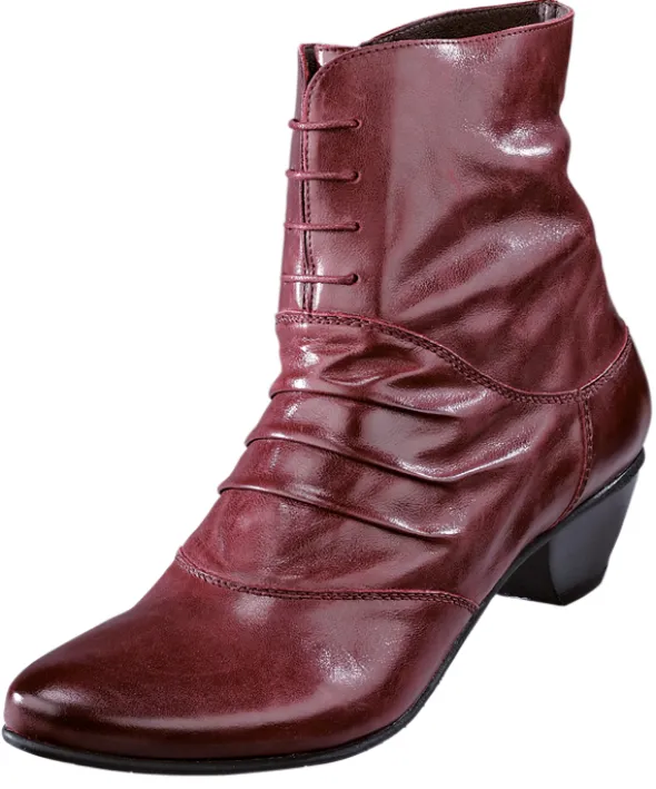 Bordofarbene Stiefelette mit Zierfalten