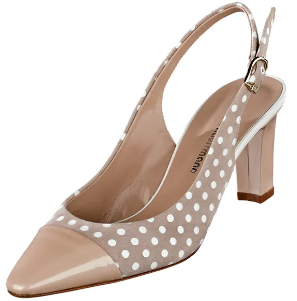 Eleganter Slingpumps mit Punktedruck und Blockabsatz