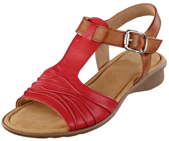 Sandalette mit gerafftem Vorderblatt und Zierschließe am Klettverschluss
