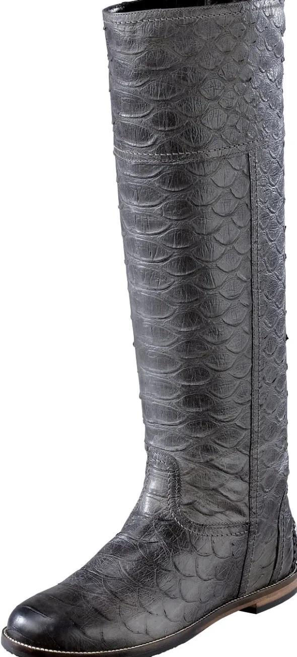Schlupfstiefel aus geprägtem Rindleder in Schlangenoptik